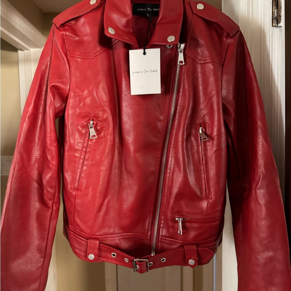 Red  faux Leather Jacket
